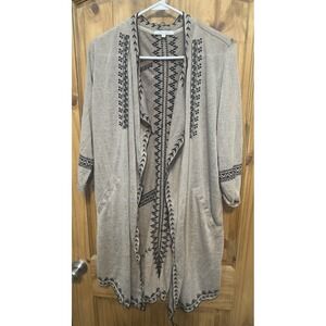 John Mark Tan Black Embroidered Open Fron Cardigan Duster Jacket S Boho Artisan